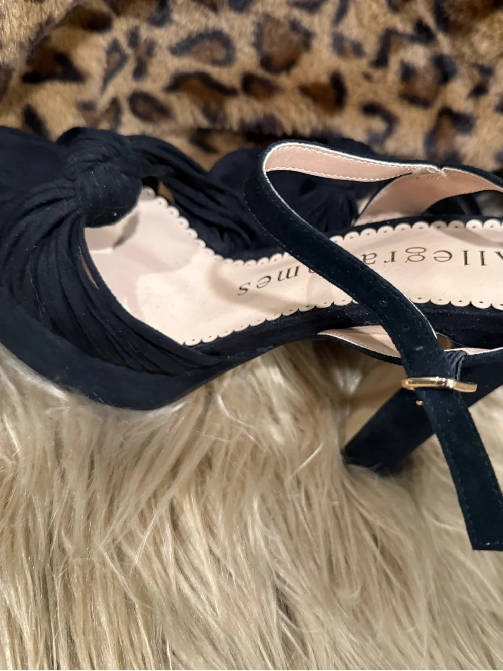 Allegra James Black Suede Platform Knot-Tie Heels